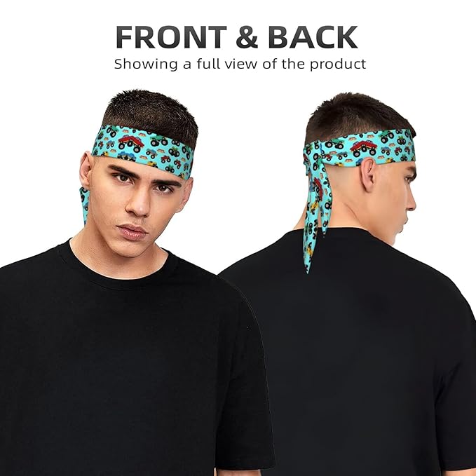 Men Women Novelty Sports Sweatbands Head Decor for Running Athletic Shower, Elastic Multifunction Monster Truck Cartoon Head Ribbon Headdress