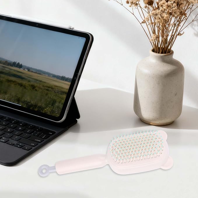 Retractable Air Cushion Massage Comb for Woman, Comfortable Self-Cleaning Detangling Hair Clean Brush with Pull Ring Anti-Static Comb for All Hair Types (White)