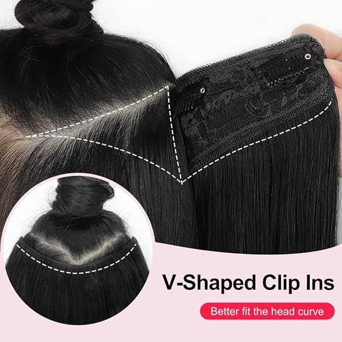 ALXNAN Clip in Hair Extensions,Natural Black Long Wavy Hair Extensions Soft Synthetic Thick Hairpieces for Women 20 Inch