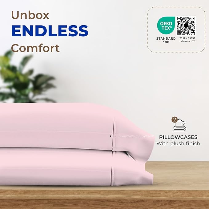 THREAD SPREAD 100% Egyptian Cotton Pillow Cases King - 1000 Thread Count Pillow Cases King Size Set of 2, Soft Cooling & Breathable Extra Long Staple Sateen Weave Cotton Pillow Covers for Bed - Blush