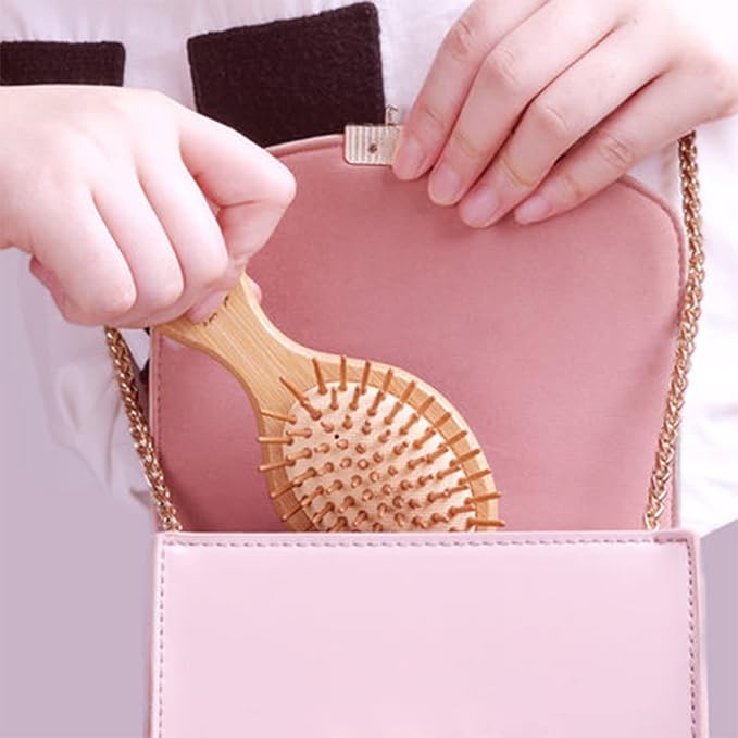 Sofmild Mini Detangling Hair Brush for Women/Kids Wet Curly Hair - Small Compact Travel Size Bamboo Brush for Purse, Vacation & Car, All Hair Types