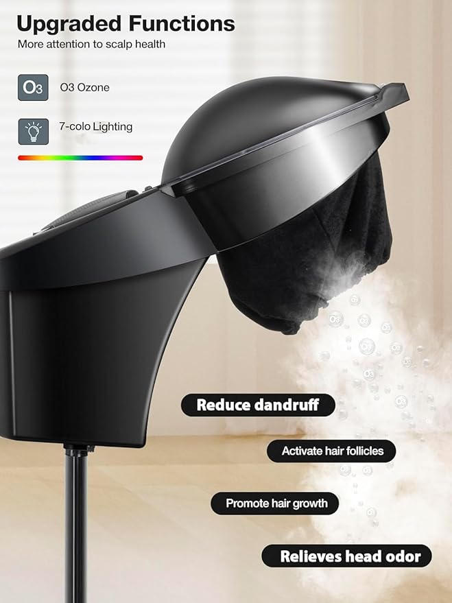 Icoget Hair Steamer for Deep Conditioning w/7 Color Light & Ozone, Micro Mist Scalp Hydration Steamer w/Adjustable Temp, Includes 3 Hair Caps & Aromatherapy Nozzle for Skin & Hair Treatment