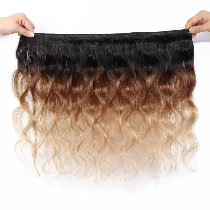30 32 34 Inch Ombre Body Wave Bundles Human Hair T1B4/27 Bundles Grade 8A Peruvian Virgin Hair Extensions Double Weft Real T1B4/27 Hair Weave 100g/Pc