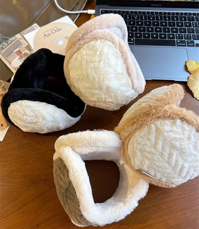 Pocadri Soft Faux Fur Ear Muffs for Women Behind Head Fuzzy Ear Covers Unisex Plush Headband Ear Warmer Cold Weather