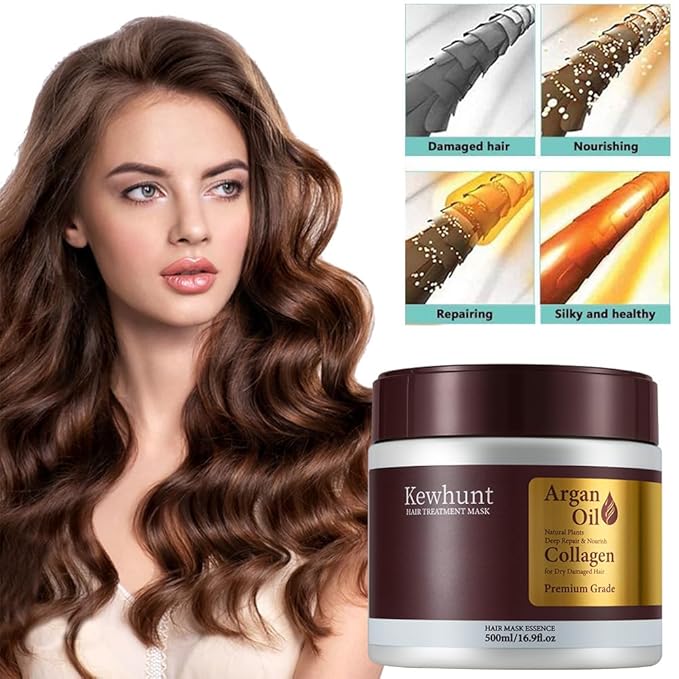 Collagen Hair Mask, Deep Conditioning Hair Mask Infused with Argan Oil, Plant Protein, Shea Butter, Hair Treatment Hydrating Repair Mask Essence for Dry Damaged Hair 16.9 oz 500ml Christmas Gifts