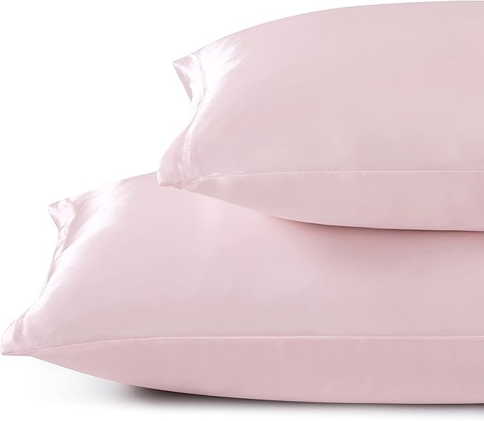Blush Pink Satin Pillowcase Standard Set of 2 with Envelope Closure，Blush Pink Silk Pillowcase for Hair and Skin (20x26)