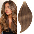 Tape in Hair Extensions Human Hair Brownish Brown to Brownish Yellow 22 Inch 20Pcs Tape Ins for Women Straight Invisible Seamless Remy