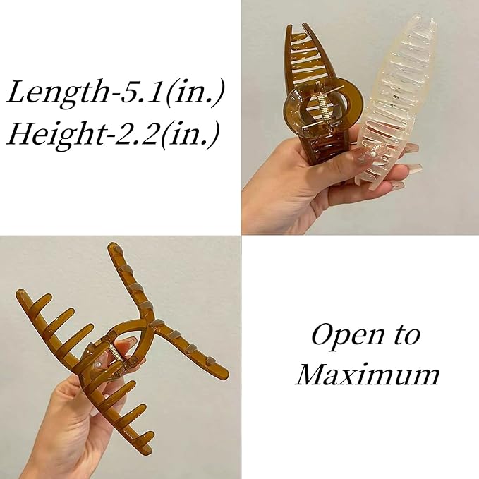 Big Hair Claw Clips for Women - 5.1 Jelly Clips, Larger Size for Long, Thick Hair, 4 Pcs