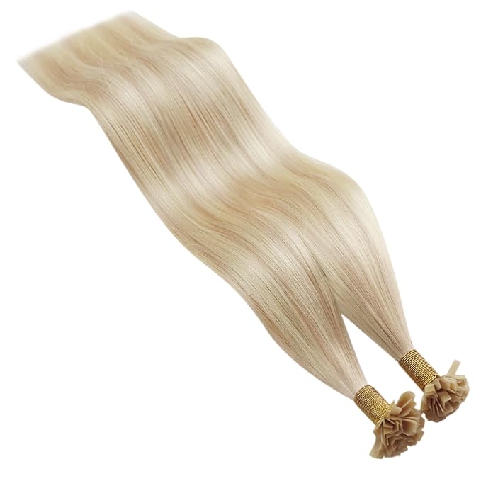 YoungSee K Tips Hair Extensions Human Hair Blonde 22inch Keratin Tip Extensions Ash Blonde Highlight Blonde K Tip Hair Extensions Remy Hot Fusion Keratin Hair Extensions for Volume 50g #18/613