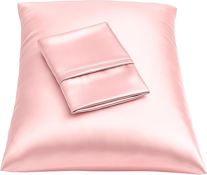 BLISSFORD Pink Satin Pillowcase with Zipper, for Hair and Skin Care, Feels Soft and Cool Like a Silk Pillowcase, Satin Pillow Cases 2 Pack, Slik Pillow Cover, Queen Size - Set of 2