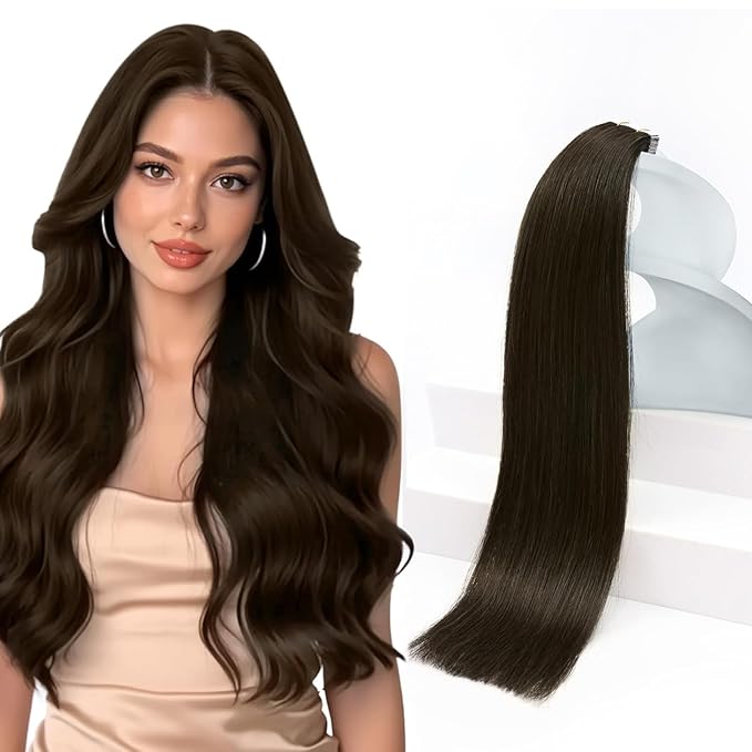 Sunny Hair Tape in Hair Extensions,Dark Brown Tape in Hair Extensions Human Hair Invisible Remy Human Hair Tape in Extensions 20 inch 20Pcs