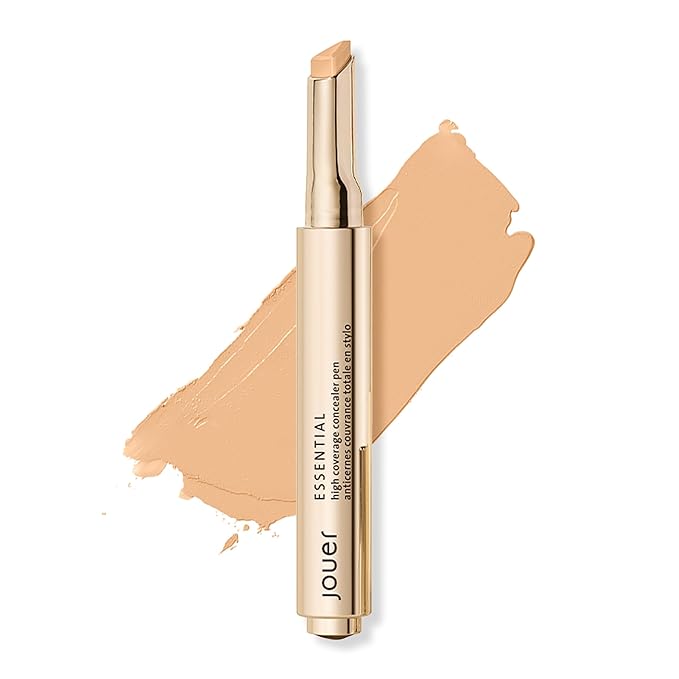 Jouer Essential High Coverage Concealer Pen - Under Eye Concealer for Dark Circles - Brightening Makeup for Eye Circles - Color Corrector Eye Primer with Hyaluronic Acid and Vitamin E