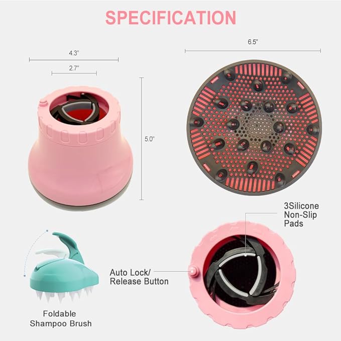 Universal Hair Diffuser for 1.4"-2.6" Blow Dryers, Diffuser Hair Dryer Attachment, Professional Hair Diffuser for Curly Wavy Long Thick Hair (Pink)