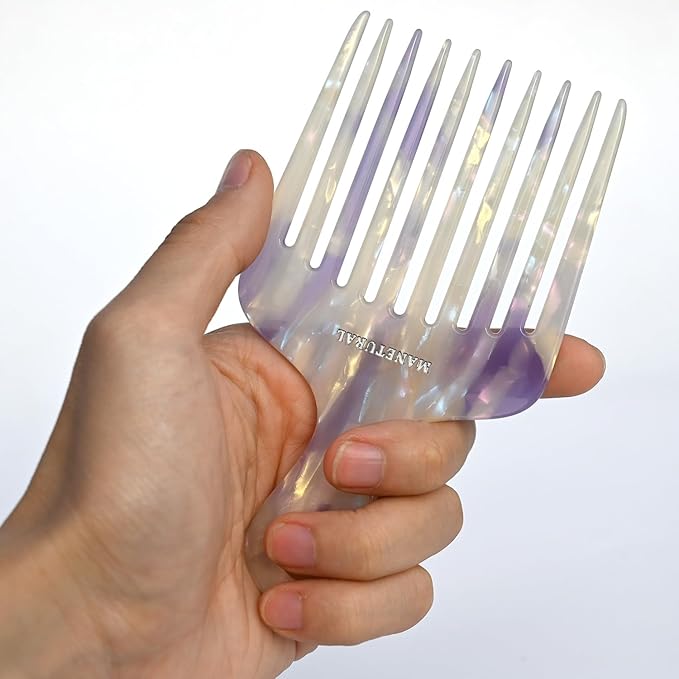 14MX Long-Tooth Comb/Afro Hair Lift Combs for Women's Curls and Men's Beards - Hand-Made, Hand-Crafted Beauty for Effortless Styling (White purple, 2 PACK)