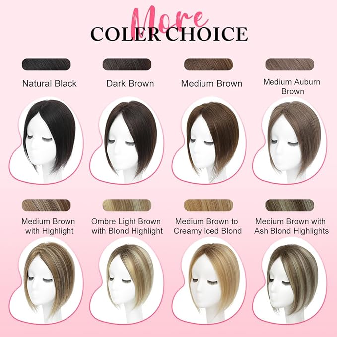 Hair Toppers for Women Real Human Hair Topper for Women with No Bangs Hairpieces Comfortable and Breathable 10 Inch Swiss Base 3D 360°Cover Glue-free and Shedding Free (Medium Brown)