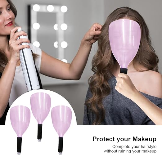 Saycker 3Pcs Face Shield for Hairspray,Plastic Barber Face Shield,Handheld Hairspray Face Shields,Reusable Face Protective Cover for Hairdressing Hair Stylist Cutting Dust Makeup Protector (Pink)