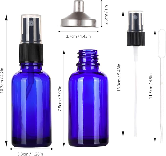 1 oz Glass Blue Spray Bottles,Small Empty Fine Mist Refillable Travel Spray Bottle for Cleaning,Perfume,Aromatherapy,Cosmetic Sprays,Hair,Essential Oils with Fine Mist Dispenser（3 Pack）