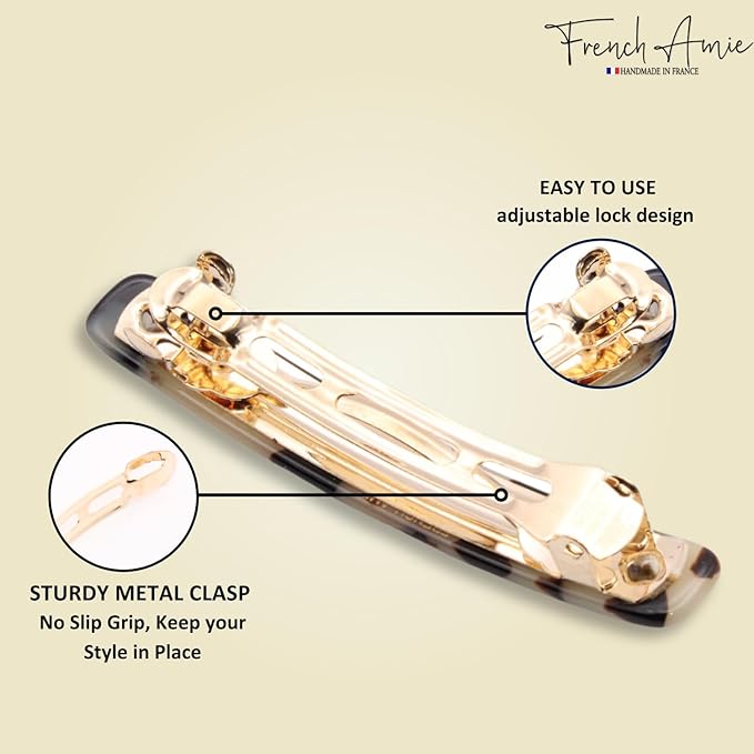French Amie Small 2 1/4 inch Celluloid Handmade Hair Barrette No Slip Grip Durable Styling Women Hair Accessories Hair Clip for Girls, Made in France(White Tokyo)