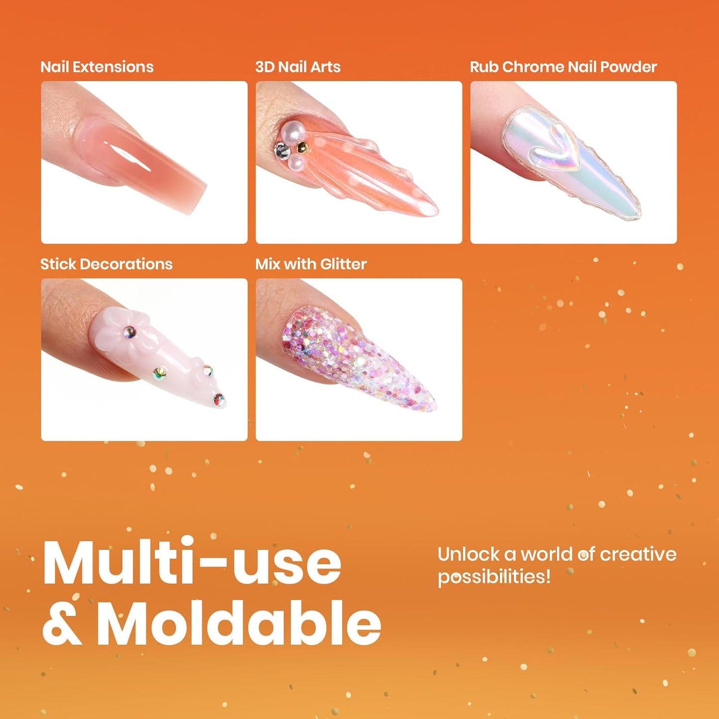 Beetles Solid Builder Nail Gel, 1.06 oz Clear 3D Gel Nail Art Non-Sticky Sculpting Gel, Hard Gel Building Gel with Chrome Nail Powder, Fall Nails Art Sculpture Pen Gift for Women,LED & UV Lamp Needed