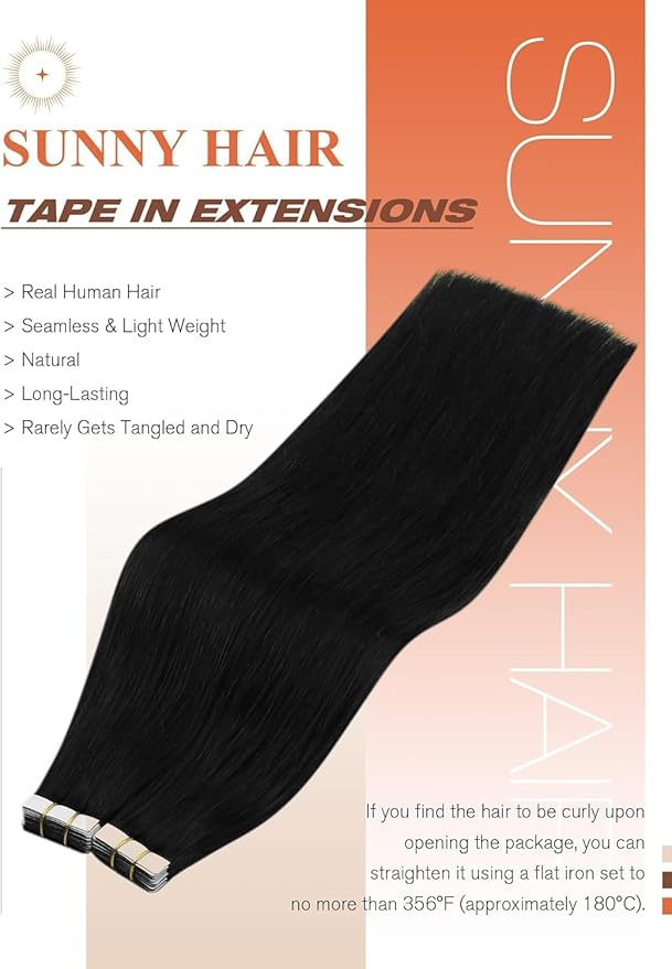 Sunny Hair Tape in Hair Extensions Human Hair 12inch Hair Extensions Real Human Hair Tape in Extensions for Women Jet Black Invisible Remy Hair Natural Straight Skin Weft Double Sided Tapes 20Pcs 30g