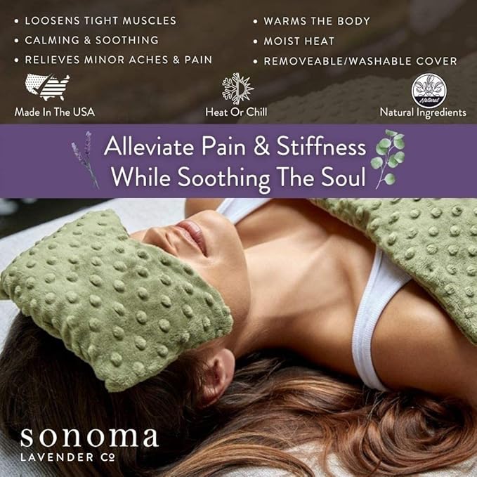 Sonoma Lavender Spa Mask, Heatable/Chillable Aromatherapy Eye Pillow with Eucalyptus and Lavender Infused Flaxseed Insert, Eye Compress for Stress Relief with Removable and Washable Cover (Green Dot)
