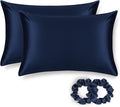 ALASKA BEAR Silk Pillowcase for Hair and Skin, Set of 2 Pure Genuine 22 Momme Mulberry Silk Pillow Cases King Size for Bliss Sleep Better Than Poly Satin, Zipper Closure(2pc, Navy)