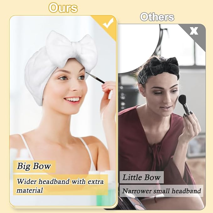 Shintop Skincare Headband, Soft Spa Headband Makeup Headwear with Cute Bow Elastic Hairband for Washing Face Facial Mask Showers（White）
