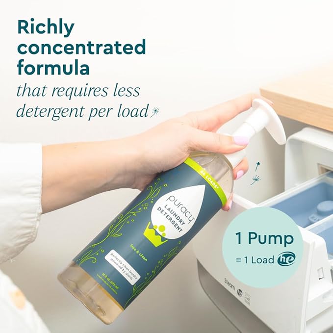 Puracy Laundry Detergent Refill - Enzyme-Powered Liquid Detergent Concentrate, Natural Laundry Detergent Seen on TikTok, Non-Toxic (Free & Clear, 48 fl oz, 192 Loads)