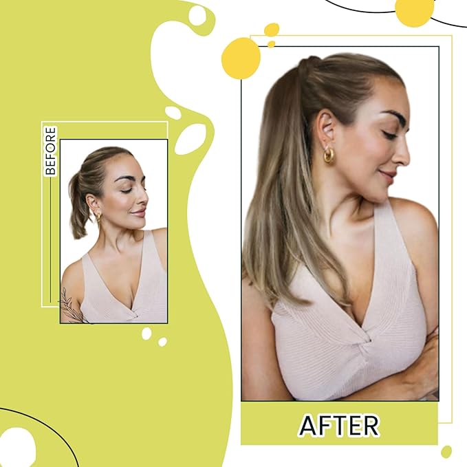 RUNATURE Human Hair Ponytail Extension, Balayage Ponytail Extension Human Hair, Straight Remy Hair Extensions with Magic Paste, 18 Inch 80g #4/27/4 Medium Brown with Honey Blonde Balayage