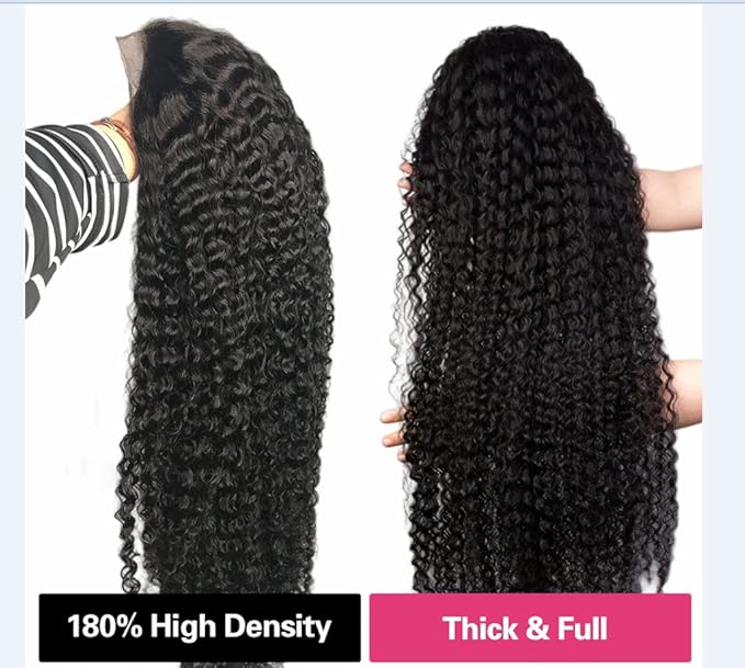 180% Density HD Transparent Deep Wave Lace Front Wigs Human Hair 13X4 Curly Wigs for Black Women Deep Wave Lace Frontal Wet and Wavy Wig Pre Plucked with Baby Hair 24 Inch Natural Black