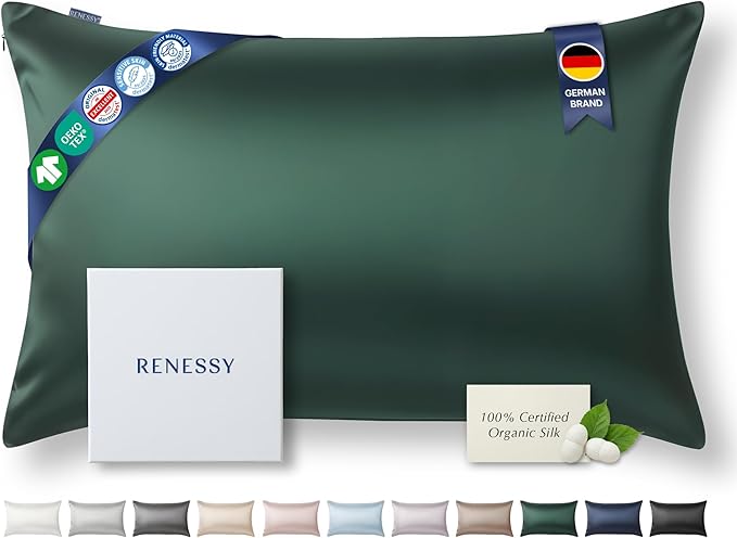 Premium Silk Pillowcase 100% Organic Mulberry Silk, 22 Momme, Grade 6A - Oeko-Tex Certified in Germany - Luxury for Hair & Skin, 1 Piece (Standard Size 20x26 Inches, Emerald Green)