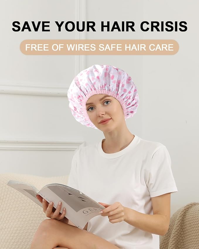 YIZIJIZI 2 Pieces Heat Cap for Deep Conditioning, Conditioning Cap Made of Aluminum Foil for Home and Salon Use, Hair Dyeing（Pink heart）