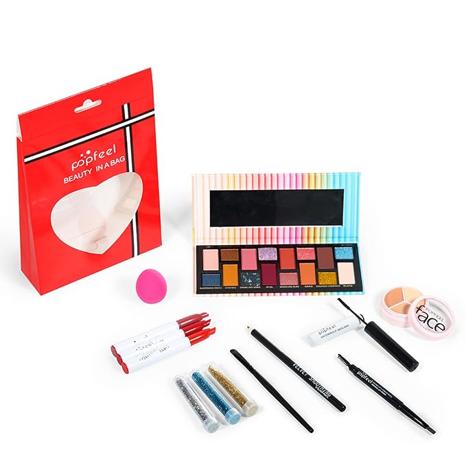 Makeup Kit for Teens, Makeup Starter Kit for Teens with Gift Bag, Matte Glitter Shadow Palette, Lipstick Set, Eyebrow Pen, Black Mascara, Shimmer Powder etc, Birthday Gifts for Women Girls