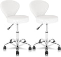 Set of 2 PVC Faux Leather Rolling Swivel Salon Stool Chair with Back Support Adjustable Hydraulic Seat Height 22 in Diameter 15 Inch for Facial Spa Medical Tattoo Beauty Barber White 2 Pack