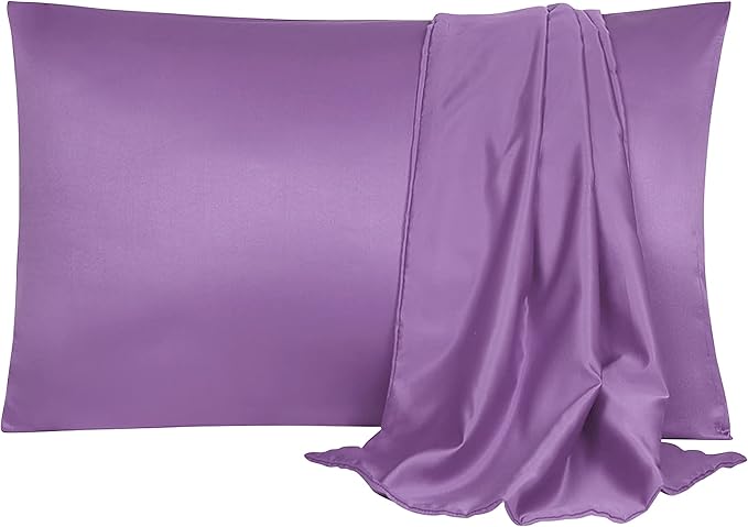 uxcell 2 Pack Silk Satin Pillowcase for Hair and Skin, Cool, Silky, Soft Breathable Pillow Cases Travel Size 14x20 Inch Sateen Pillowcase Purple with Envelope Closure