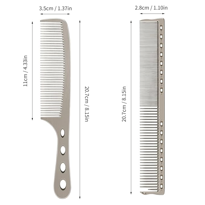 Hair Styling Comb,2PCS Metal Combs For Hair Women,Space Aluminum Stainless Steel Anti-static Sparse Haircut Comb Beauty Tool (Silvery)