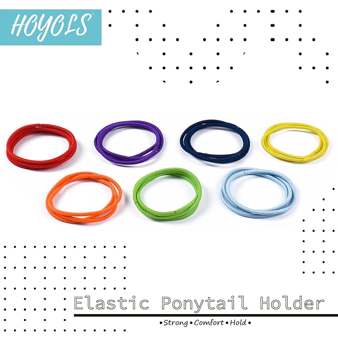 HOYOLS Hair Elastics Bands, No Metal Chakra Color Hair Ties Colored Ponytail Holder No Snag for Girls Women 2mm - 7 Hues 84 Count