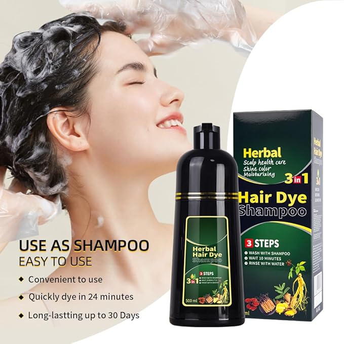 Chestnut brown Hair Dye Shampoo 3 in 1 Herbal Natural Dye Cover Gray, for Women/Men Hair Color for Grey Coverage (Chestnut brown)