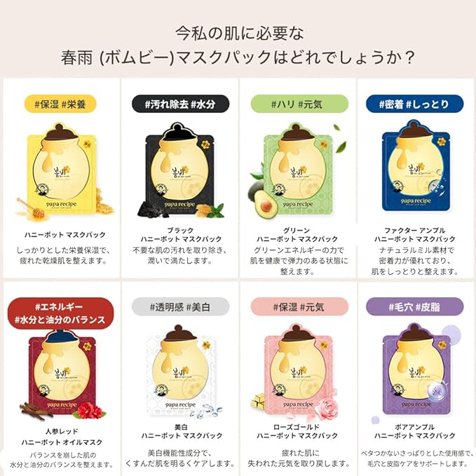 Papa Recipe Bombee Honey Mask Pack 25g * 10 sheets - Sheet Mask, Facial Skin Care, Korean Skin Care, K-Beauty, Ampoule Solidified, For radiant skin (Blue)