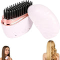 Mini Straightener, New Rechargeable Wireless Portable Hair Straightener Comb, 3-Speed Temperature Control, Rapid Heating & Anti Scald Shell,Idea for Home Travel (Pink)