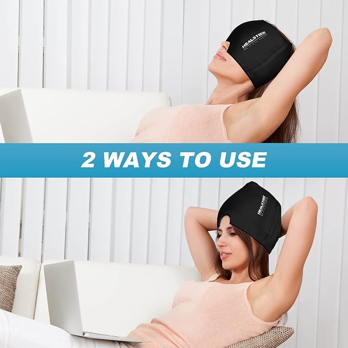 Cold Hat, Ice Cap, Ice Head Wrap, Cold & Hot Therapy Reusable 360 Compression Flexible Ice Pack Head Wrap, Cold Head Park Wrap. Black