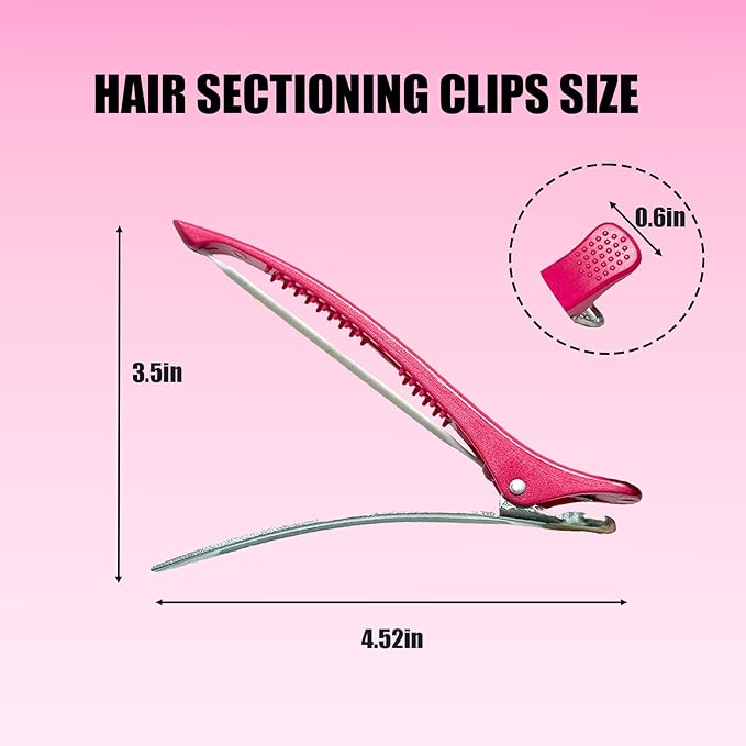 10 pcs Professional Hair Clips for Styling Sectioning - Sectioning Hair Clips for Styling, No-Crease Silicone Band& Anti-Slip Grip, Hair Cutting Clips for Blowouts, Curling, Coloring （Rose Red）