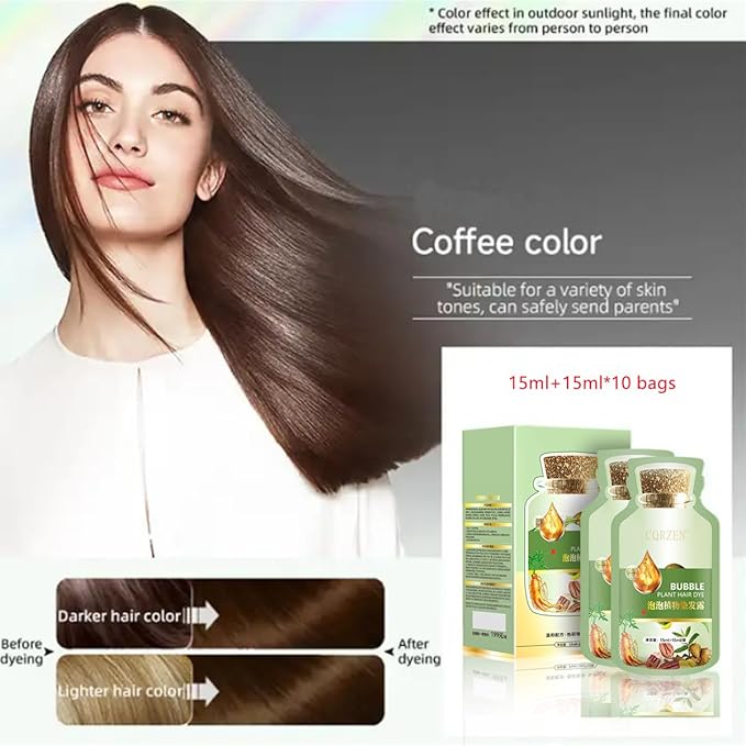 HUANG YI Natural Plant Hair Dye, New Botanical Bubble Hair Dye 30ml 10Packs/Box, Pure Plant Extract for Grey Hair Color Bubble Dye, New Botanical Bubble Hair Shampoo(Coffee)