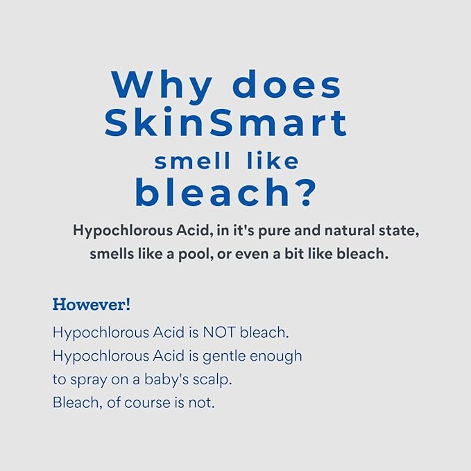 SkinSmart Antimicrobial Eczema Therapy with Hypochlorous Acid, Safely Removes Bacteria so Skin Can Heal, for Adults, Kids and Seniors, 8 Ounce Clear Spray