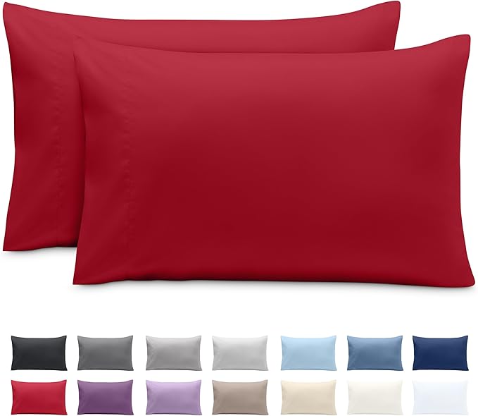 Bare Home Microfiber Pillow Cases - King 20x40 - Cooling Pillowcases - Double Brushed - Easy Care - Envelope Closure (King Pillowcase Set of 2, Red)