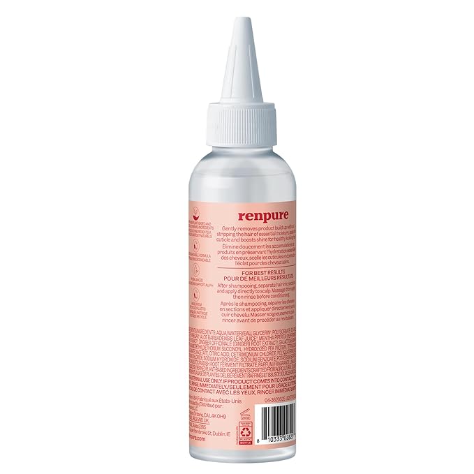 Renpure Apple Cider Vinegar Scalp Serum – Plant-Based Detoxifying Hydration for Softer, Shinier Hair – Itchy Scalp Treatment with Ginger Root & Peppermint Leaf, 4 Fl Oz