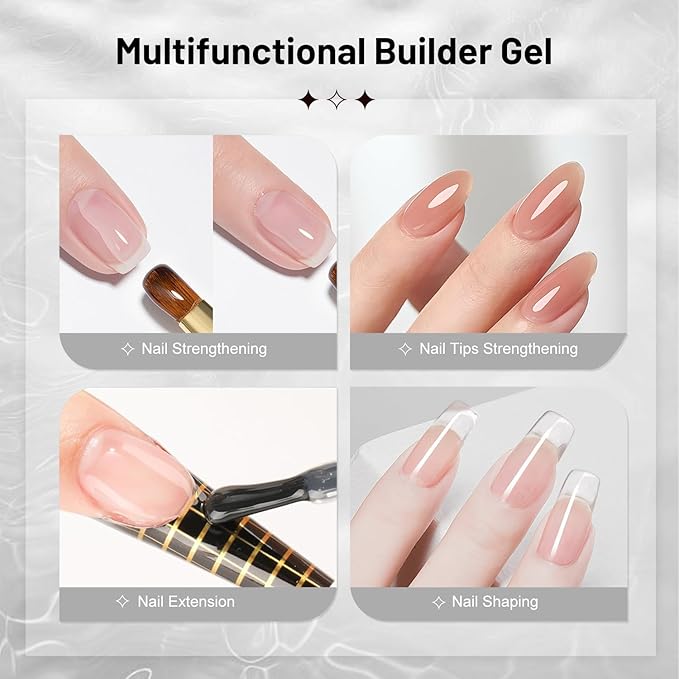 JODSONE 2Pcs 10ml Builder Gel Set, Clear Gel Nail Strengthener for Thickening, Nail Extension, Apex Building, Repairing Broken Nails, Long Lasting DIY Nail Art Gift for Women