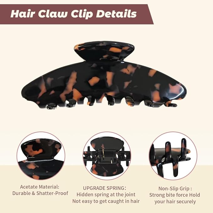 French Hair Claw Clips for Women Grils,4 Inch Strong Hold No Slip Grip Accessories Acetate Material,Not Easily Damaged,Thick or Thin Hair (Red & Black)
