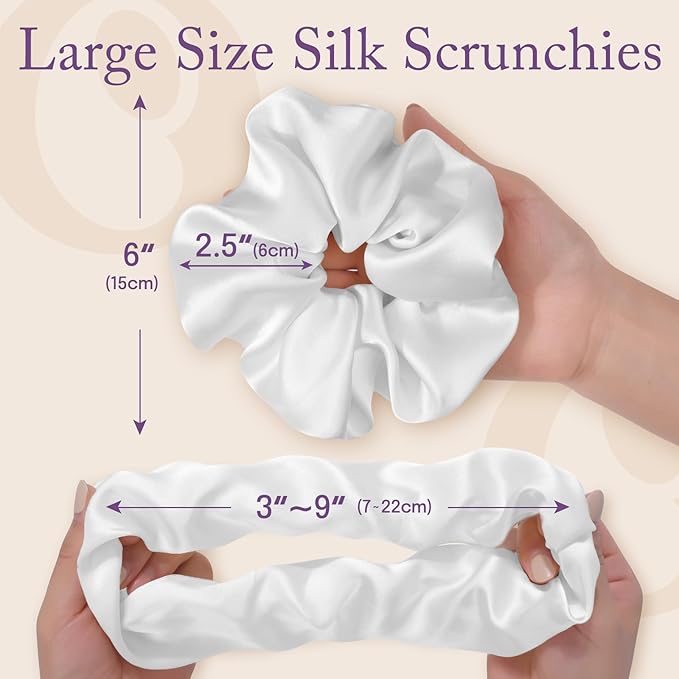 OLESILK Silk Scrunchies Oversized 100% Mulberry: Large for Women& Girls Long Thick Hair, Soft Smooth for No Damage Hair Care Sleeping