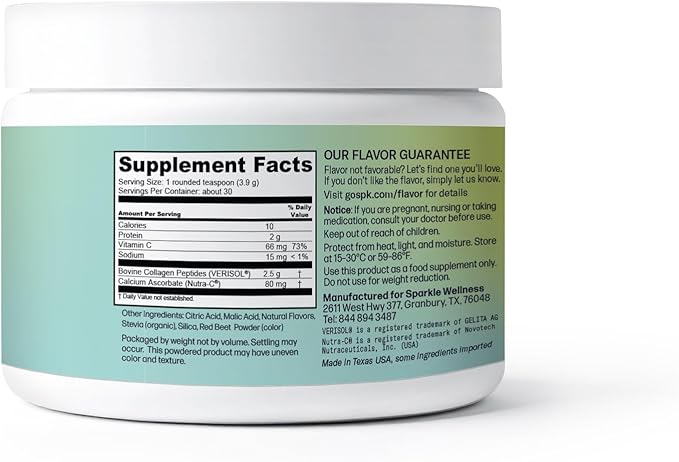 Sparkle Wellness VERISOL Bioactive Hydrolyzed Collagen Peptides | Collagen Powder Supplement with Vitamin C for Skin, Hair & Nail Health | Skin Boost (Mixed Berry) [30-Serves]